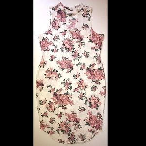 Rue 21 Ivory Choker Floral Print Ribbed Dress